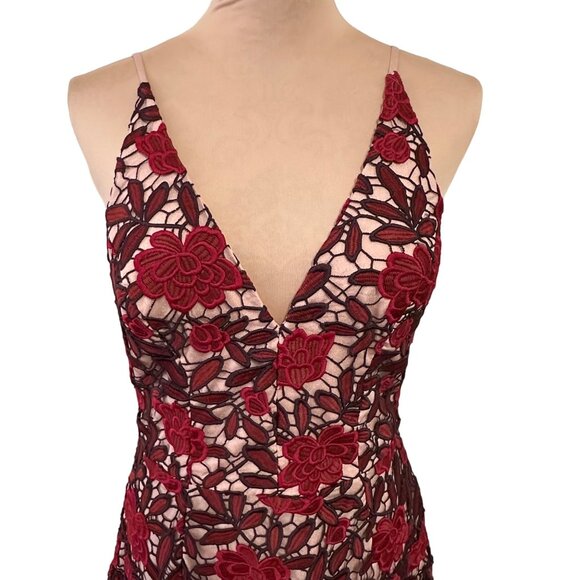 Dress The Population Lily Floral Lace Dress Midi Red & Nude Sz M NWT - Picture 5 of 16